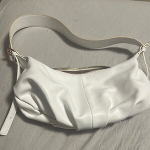 White Crescent Shoulder Bag with Soft Leather Finish
